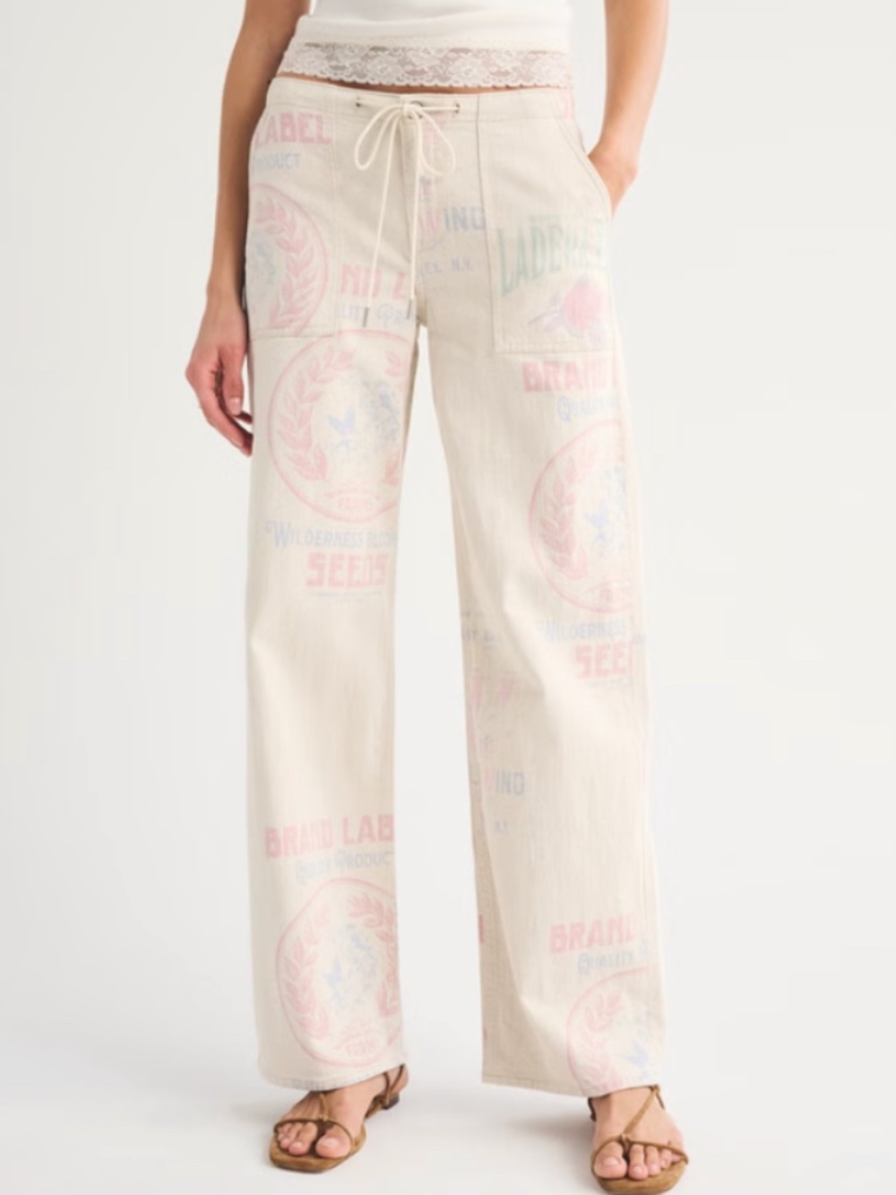 Linen-Blend Low Rise Ultra Loose Drawstring Jean